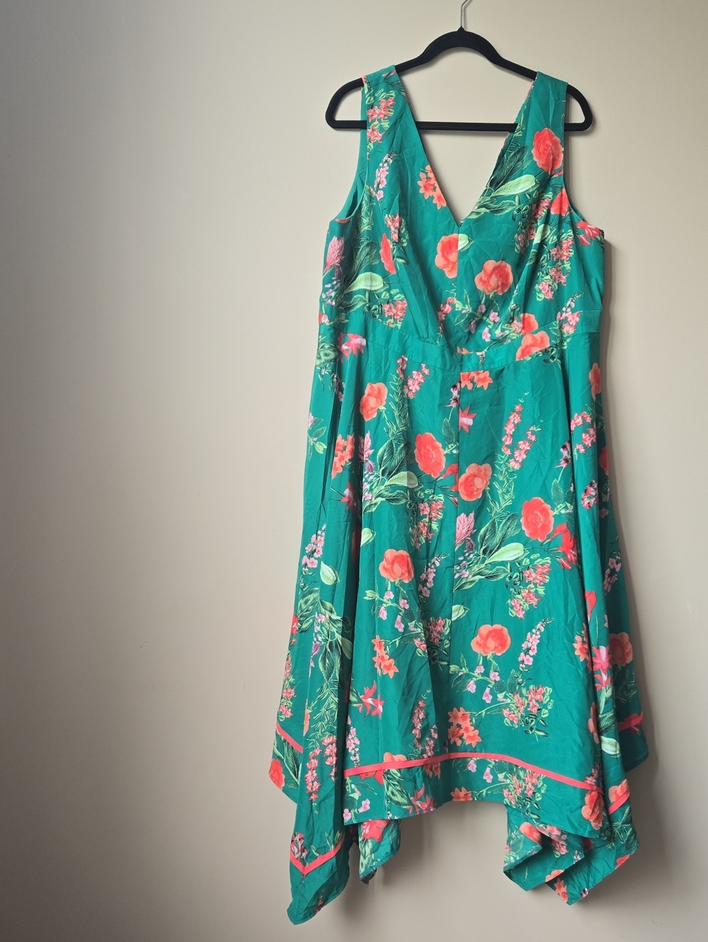 Vince Camuto Teal Floral Handkerchief Hem Dress